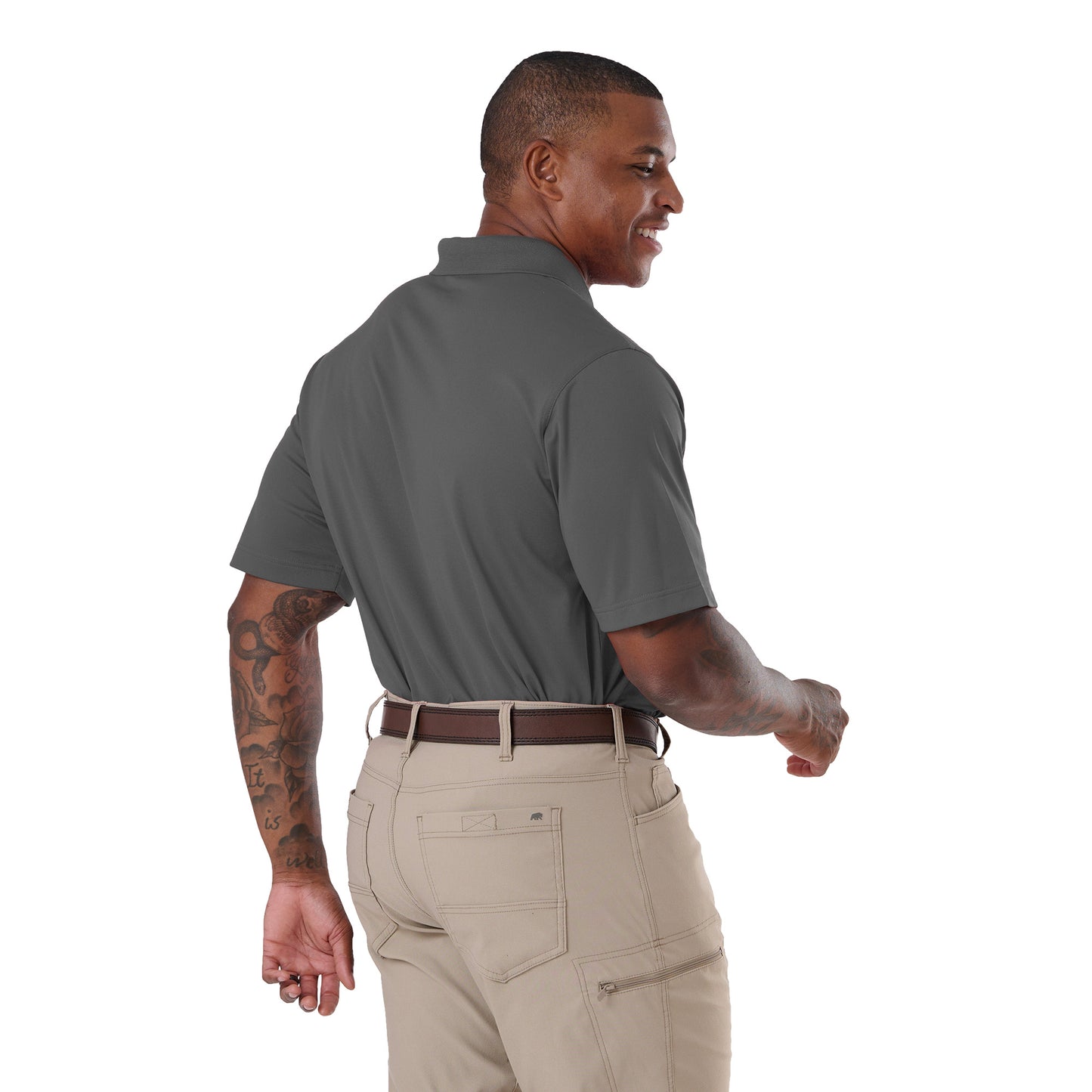Short Sleeve Ribbed Collar Pocket Polo Shirt