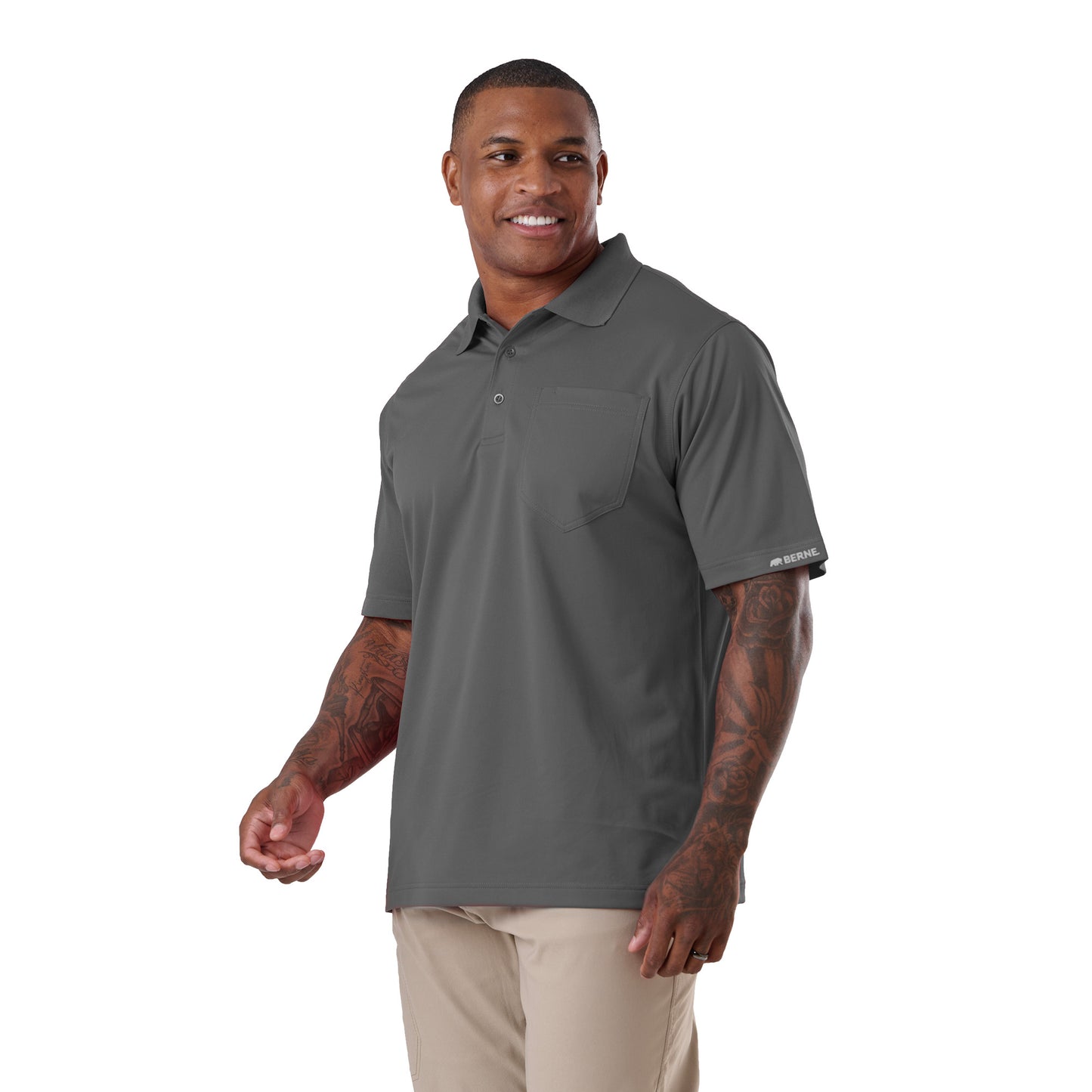 Short Sleeve Ribbed Collar Pocket Polo Shirt