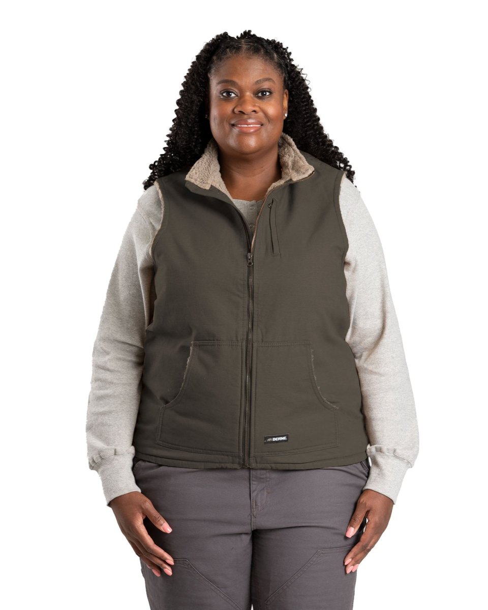 Women's Sherpa-Lined Softstone Duck Vest - Berne Apparel