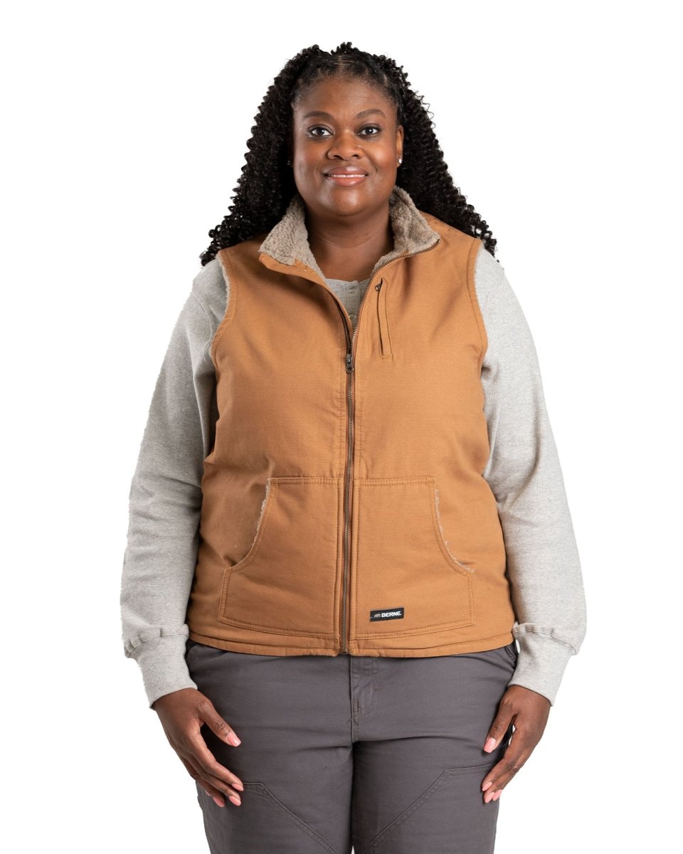 Women's Sherpa-Lined Softstone Duck Vest - Berne Apparel